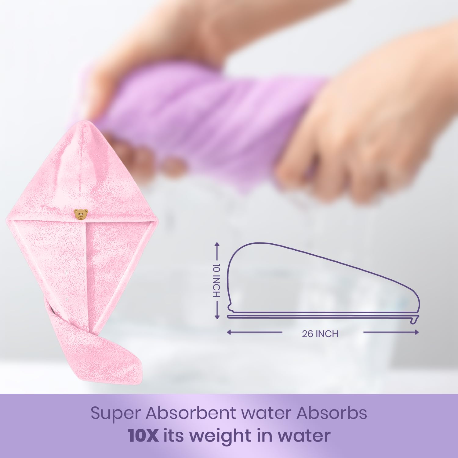 MAXOSHINE Hair Towel Wrap for Women-Quick Drying Microfiber Towel for Hair with Elastic Loop for Tying-Super Absorbent Head Towels Wrap for Ladies Hair Turban (Pack of 2-Grey & Pink)